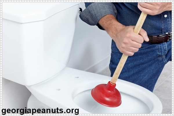 dùng gậy cao su để thông bồn cầu nghẹt